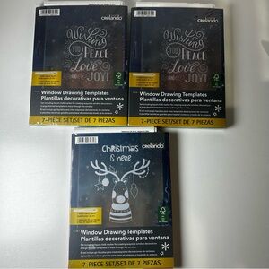 Crelando Window Drawing Templates 7-Piece Chalk Marker Art Kit Lot Of 3 New